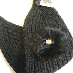 Black Cable Knit Winter Headband Genuine Fur & Diamond De…